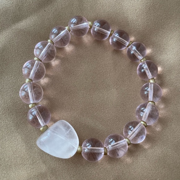 💗 Pink Glass Bracelet with Rose Quartz - Picture 3 of 5